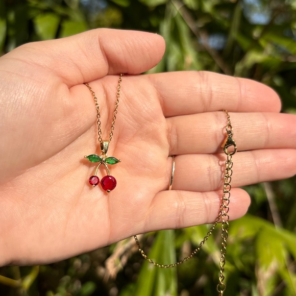 18K Gold Plated Cherry Diamond Necklace - Picture 7 of 7